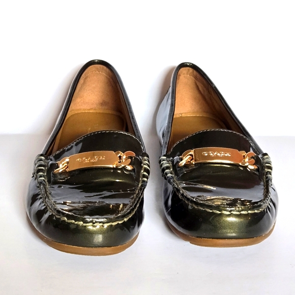 Coach metallic olive green slip on loafer size 6with gold hardware - Picture 2 of 9